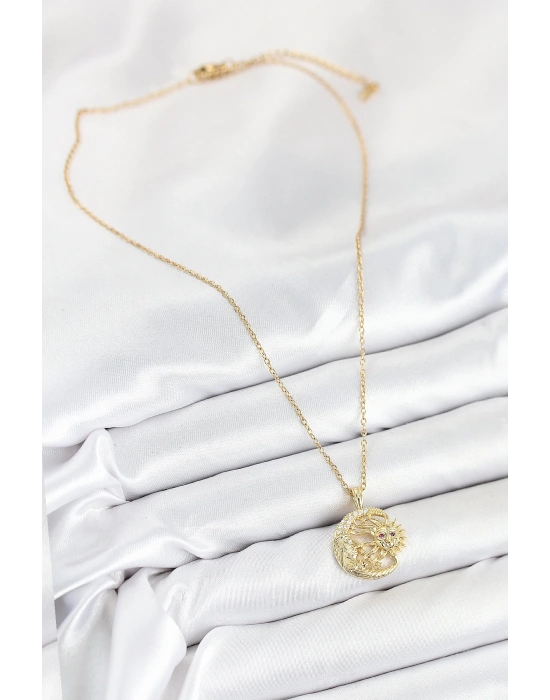 MuI MuI 316L Çelik Zirkon Taşlı Ay Ve Güneş Model Gold Renk Kadın Kolye