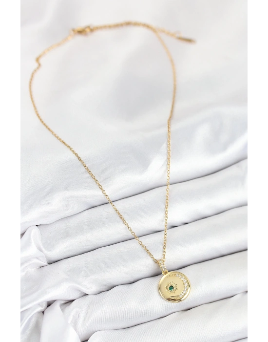 MuI MuI 316L Çelik Zirkon Taşlı Ay Ve Güneş Model Gold Renk Kadın Kolye