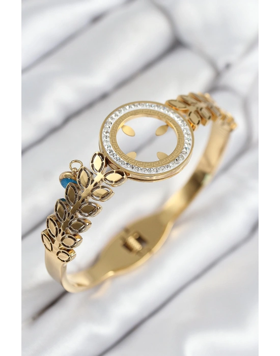 MuI MuI 316L Çelik Zirkon Taşlı Çeyrek Takılabilir Gold Renk Kelepçe