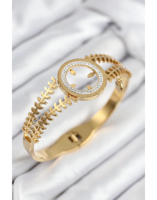 MuI MuI 316L Çelik Zirkon Taşlı Çeyrek Takılabilir Gold Renk Kelepçe