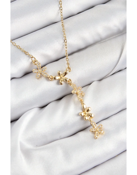 MuI MuI 316L Çelik Zirkon Taşlı Çiçek Model Gold Renk Kadın Kolye