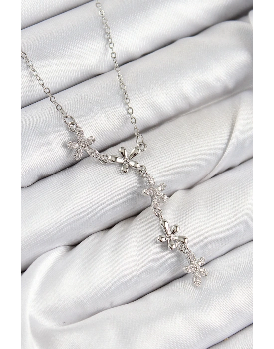 MuI MuI 316L Çelik Zirkon Taşlı Çiçek Model Gümüş Renk Kadın Kolye