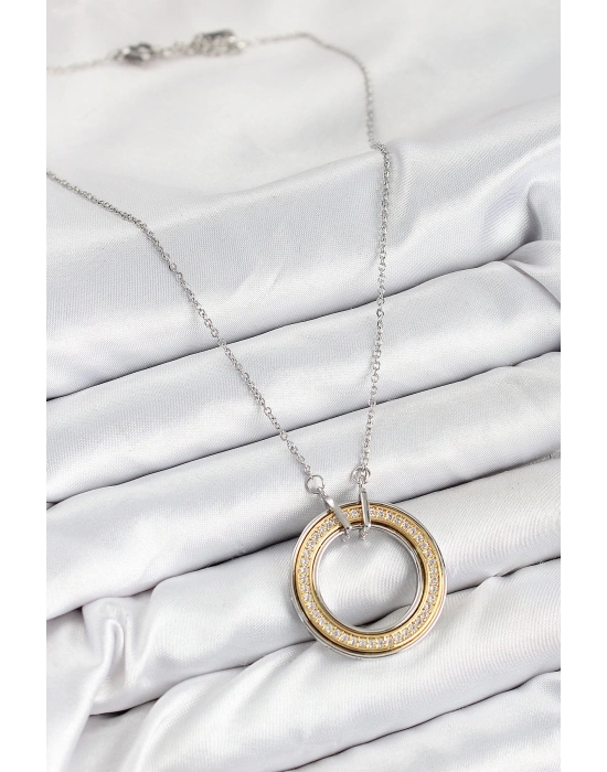 MuI MuI 316L Çelik Zirkon Taşlı Dönen Daire Model Gold Ve Gümüş Renk Kadın Kolye