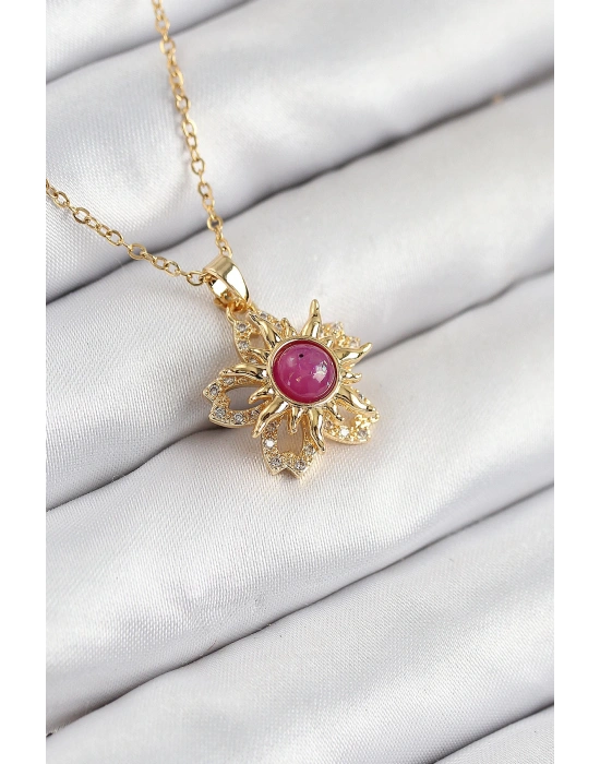 MuI MuI 316L Çelik Zirkon Taşlı Döner Güneş Model Gold Renk Kadın Kolye