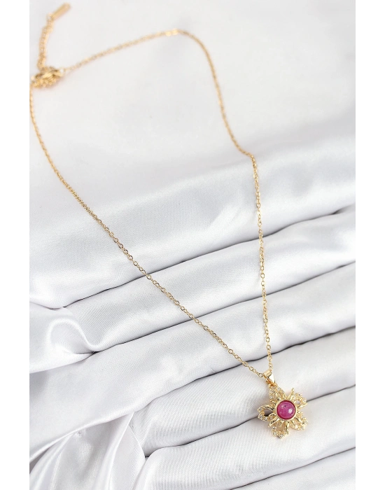 MuI MuI 316L Çelik Zirkon Taşlı Döner Güneş Model Gold Renk Kadın Kolye