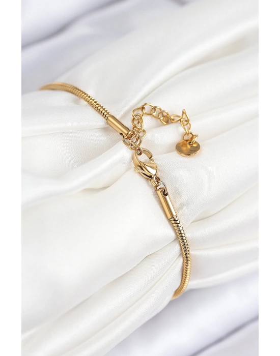 MuI MuI 316L Çelik Zirkon Taşlı Göz Charm Model Gold Renk Kadın Bileklik