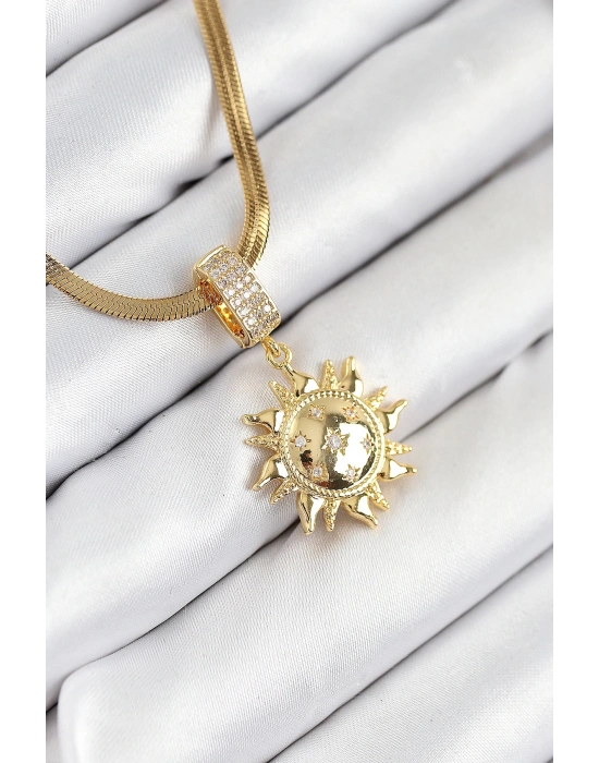 MuI MuI 316L Çelik Zirkon Taşlı Güneş Model Gold Renk Kadın Kolye