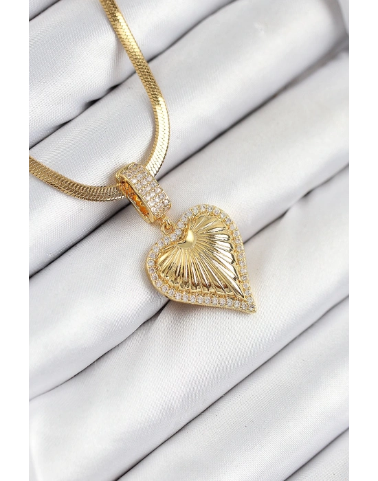 MuI MuI 316L Çelik Zirkon Taşlı Kalp Model Gold Renk Kadın Kolye