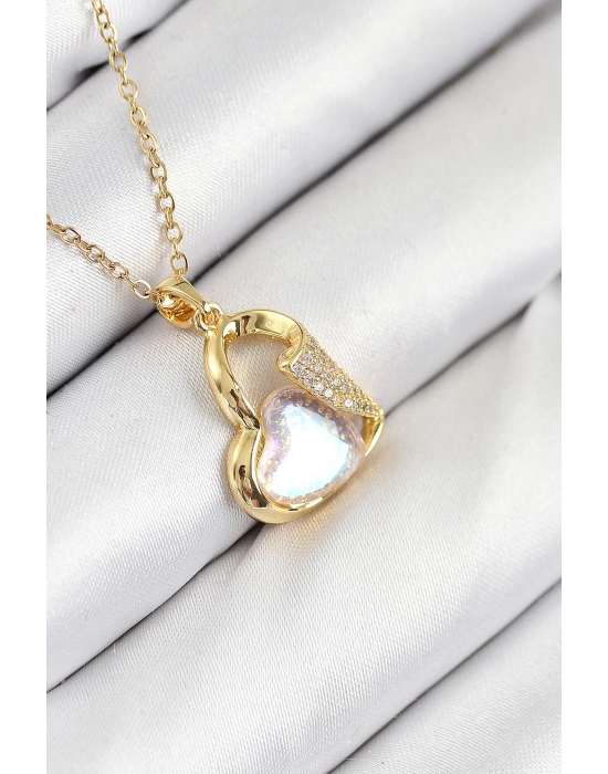 MuI MuI 316L Çelik Zirkon Taşlı Kalp Model Gold Renk Kadın Kolye