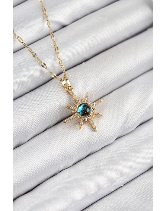 MuI MuI 316L Çelik Zirkon Taşlı Kutup Yıldızı Model Gold Renk Kadın Kolye