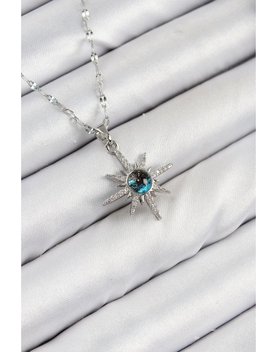 MuI MuI 316L Çelik Zirkon Taşlı Kutup Yıldızı Model Gümüş Renk Kadın Kolye