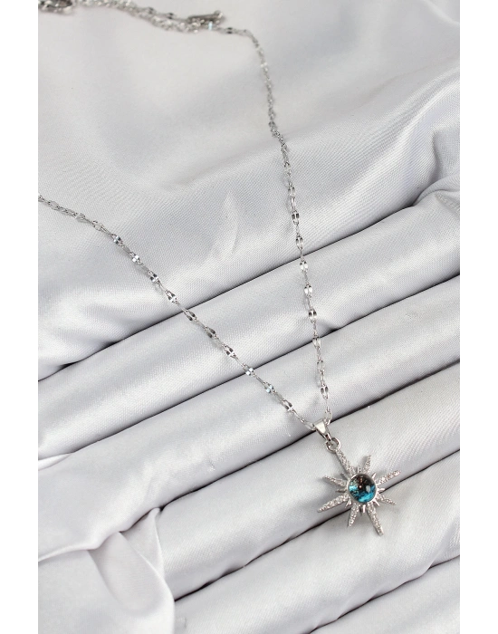 MuI MuI 316L Çelik Zirkon Taşlı Kutup Yıldızı Model Gümüş Renk Kadın Kolye