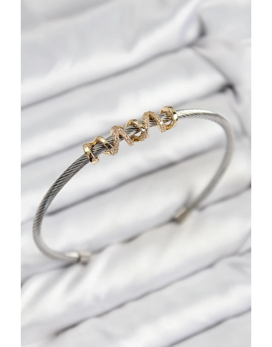 MuI MuI 316L Çelik Zirkon Taşlı Model Gold Ve Gümüş Renk Kadın Bileklik