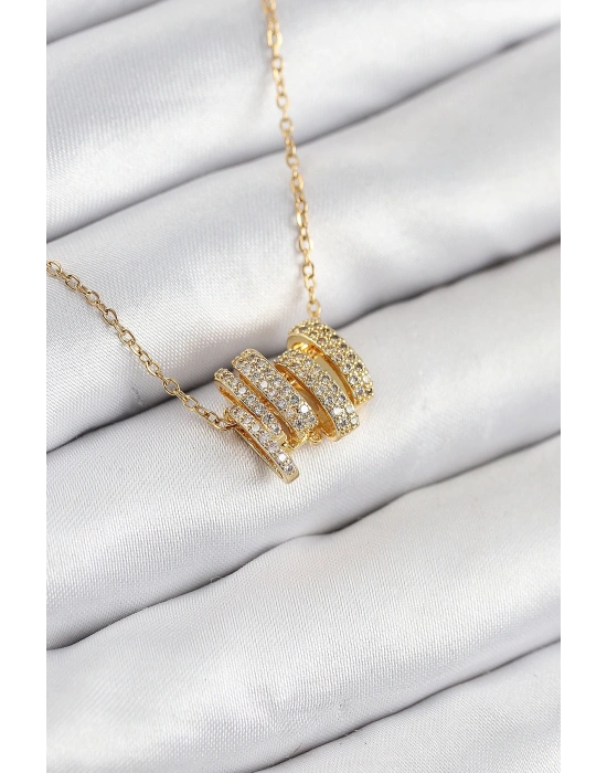 MuI MuI 316L Çelik Zirkon Taşlı Sarmal Model Gold Renk Kadın Kolye