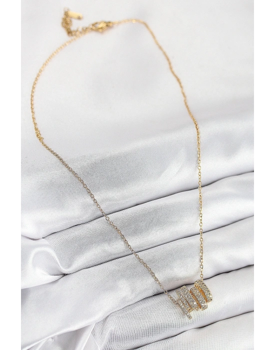 MuI MuI 316L Çelik Zirkon Taşlı Sarmal Model Gold Renk Kadın Kolye