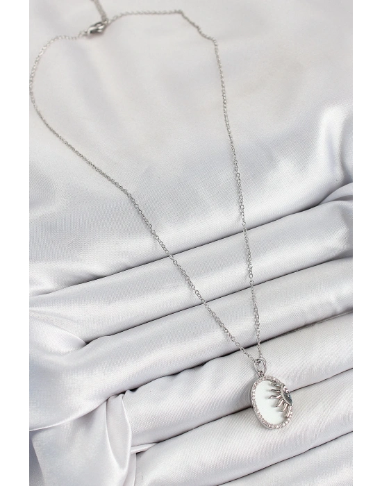 MuI MuI 316L Çelik Zirkon Taşlı Yarım Güneş Model Gümüş Renk Kadın Kolye