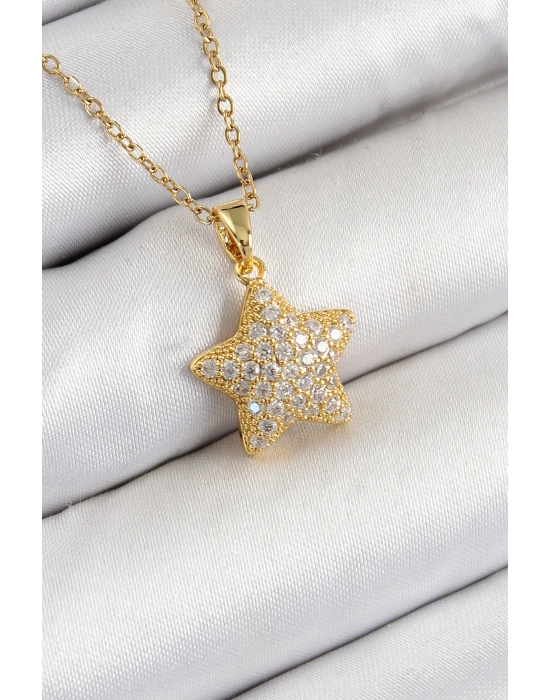 MuI MuI 316L Çelik Zirkon Taşlı Yıldız Model Gold Renk Kadın Kolye