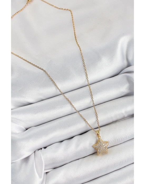 MuI MuI 316L Çelik Zirkon Taşlı Yıldız Model Gold Renk Kadın Kolye