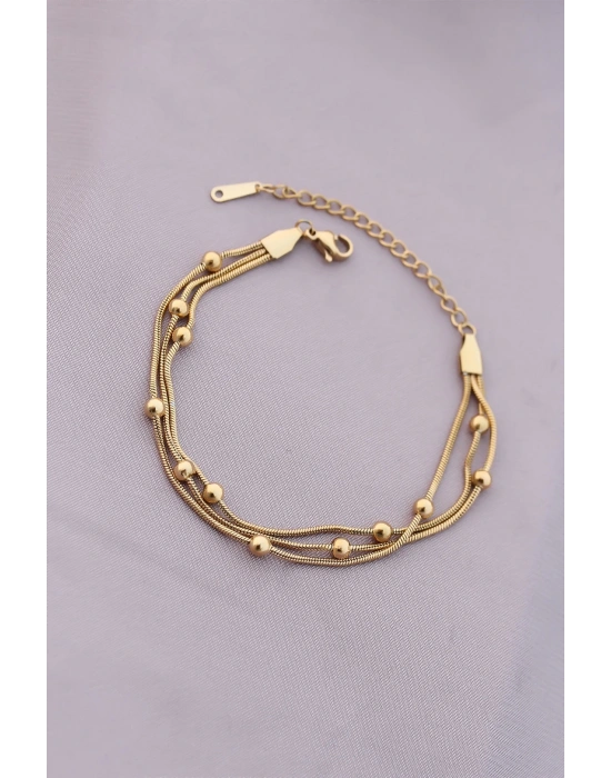 MuI MuI 316L Kararmaz Çelik Gold Renk Top Zincirli Kadın Bileklik