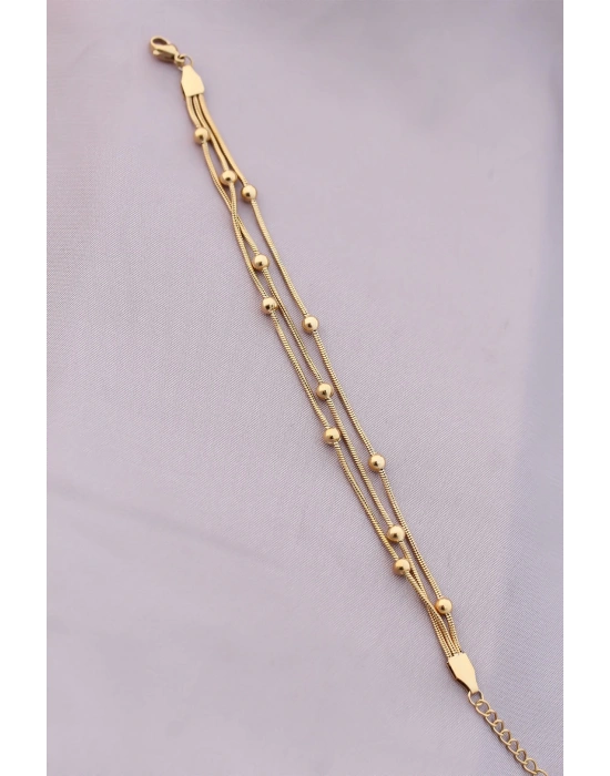 MuI MuI 316L Kararmaz Çelik Gold Renk Top Zincirli Kadın Bileklik