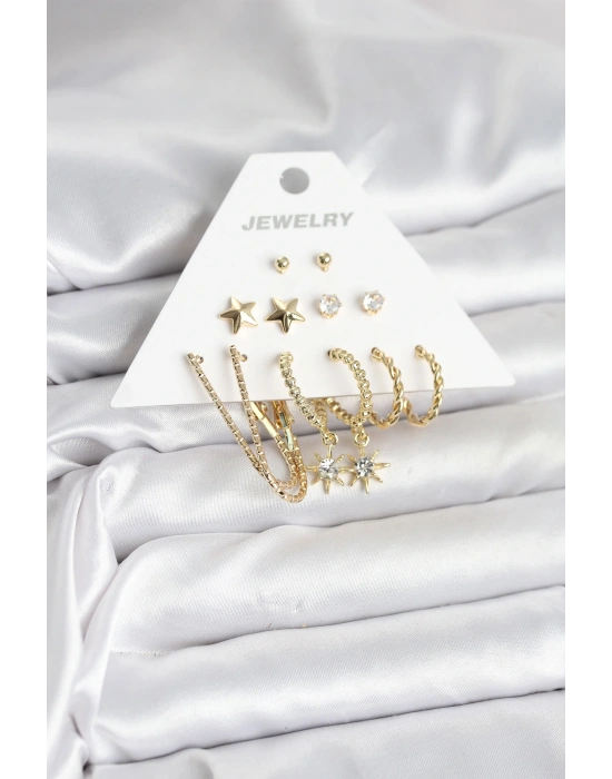 MuI MuI 6 Çift Kadın Küpe Seti Gold Renk