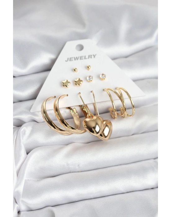 MuI MuI 6 Çift Kadın Küpe Seti Gold Renk