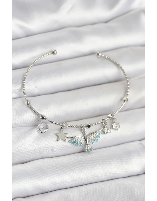 MuI MuI Anka Kuşu Charmlı Gümüş Renk Pirinç Kadın Bileklik