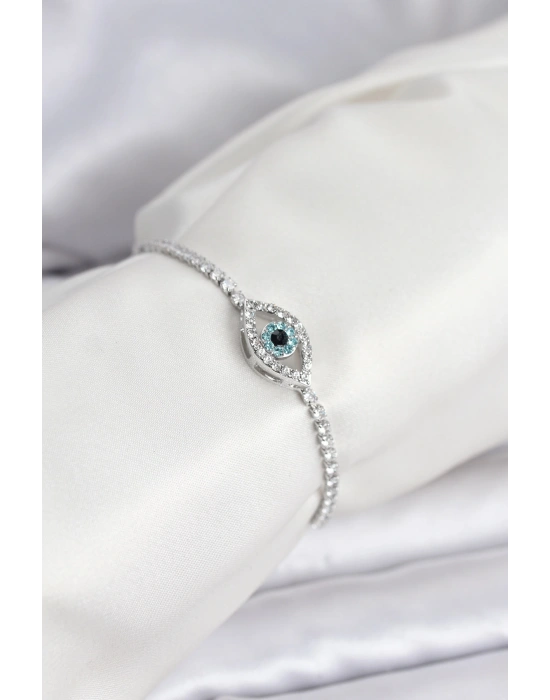 MuI MuI Göz Model Zirkon Taşlı Gümüş Renk Asansörlü Su Yolu Bileklik