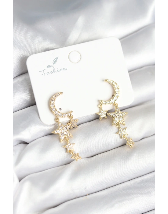 MuI MuI Ay ve Yıldız Model Gold Renk Pirinç Kadın Küpe