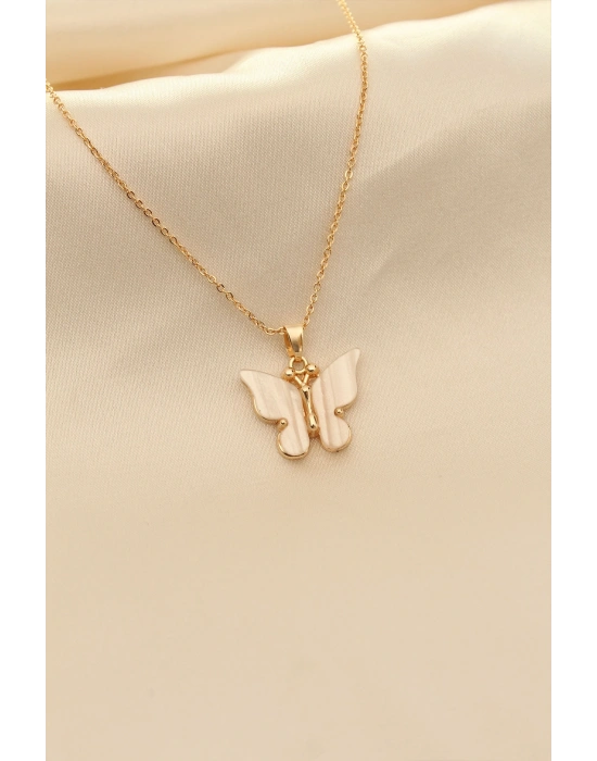 MuI MuI Beyaz Sedefli Kelebek Figürlü Kadın Kolye