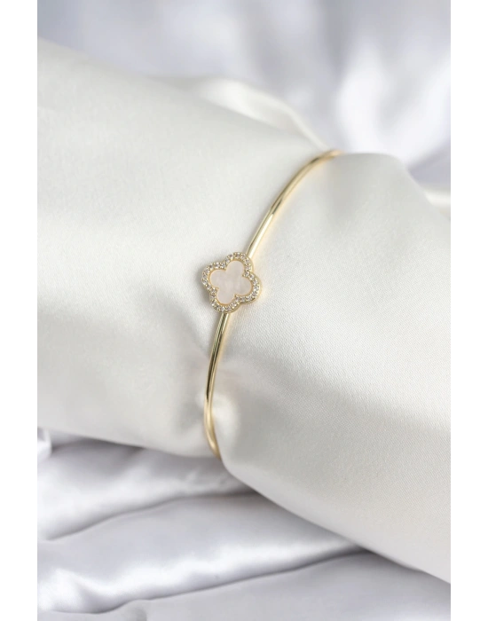 MuI MuI Beyaz Sedefli Yonca Model Gold Renk Kadın Bileklik