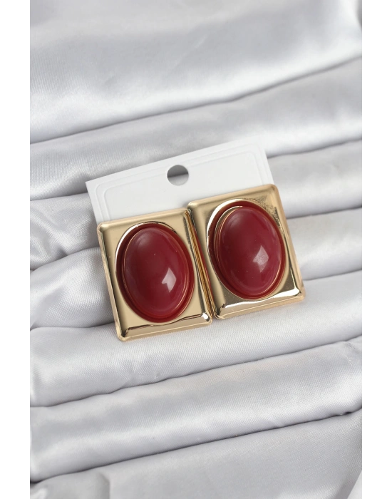 MuI MuI Bordo Kare Model Vintage Gold Renk Kadın Küpe