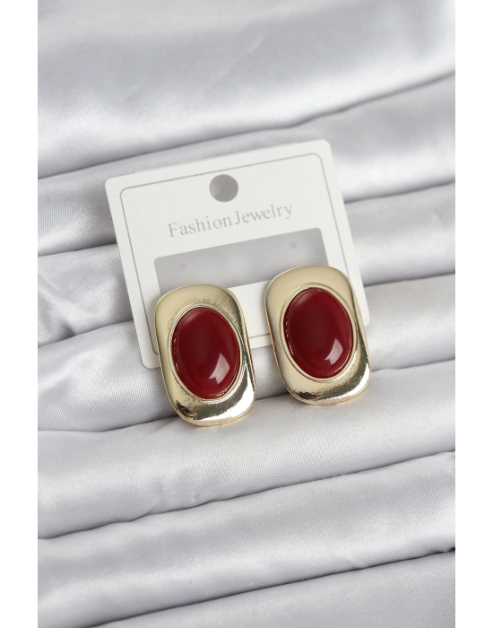 MuI MuI Bordo Renk Kare Model Vintage Kadın Küpe