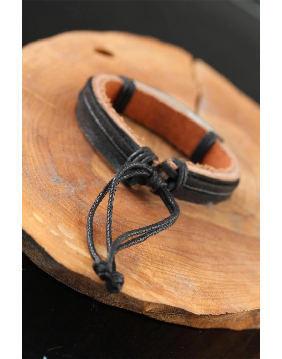 MuI MuI Çelik Aksesuarlı Siyah Renk Deri Erkek Bileklik