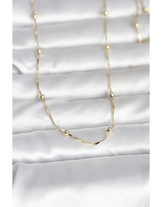 MuI MuI CM 14K Gold Renk Kesme Çubuk Zincir Topçuklu Model 60 cm Kadın Kolye
