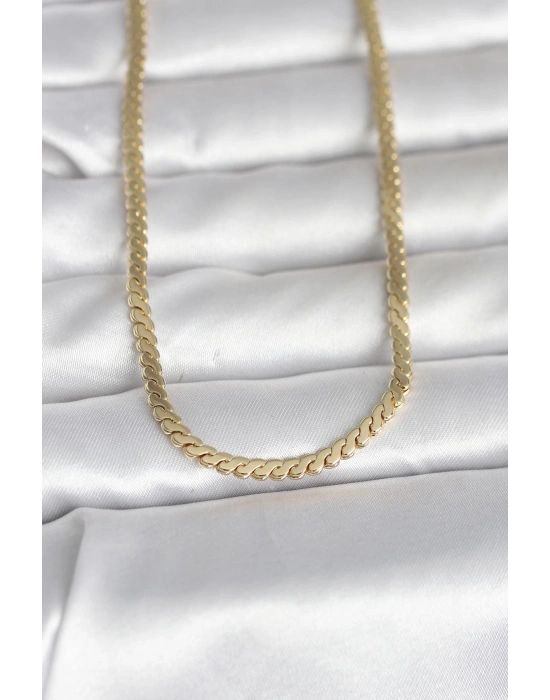 MuI MuI CM 14K Gold Renk Yassı Ezme Zincir Model 60 cm Kadın Kolye