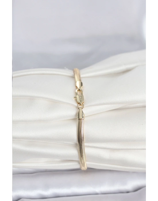 MuI MuI CM 14K Gold Renk Yassı Yılan Zincir Model Kadın Bileklik