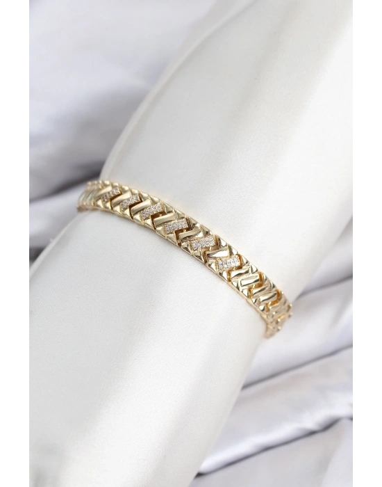MuI MuI CM Geometrik Model Zirkon Taşlı VIP Seri Gold Renk Pirinç Kadın Bileklik