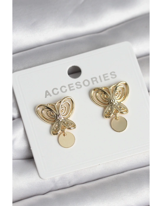 MuI MuI Füsun Küpesi Model Gold Renk Kelebek Model Pirinç Kadın Küpe