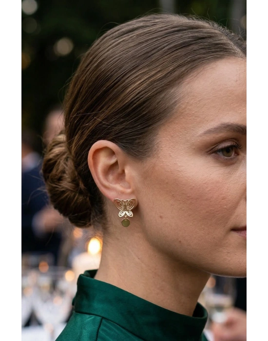 MuI MuI Füsun Küpesi Model Gold Renk Kelebek Model Pirinç Kadın Küpe