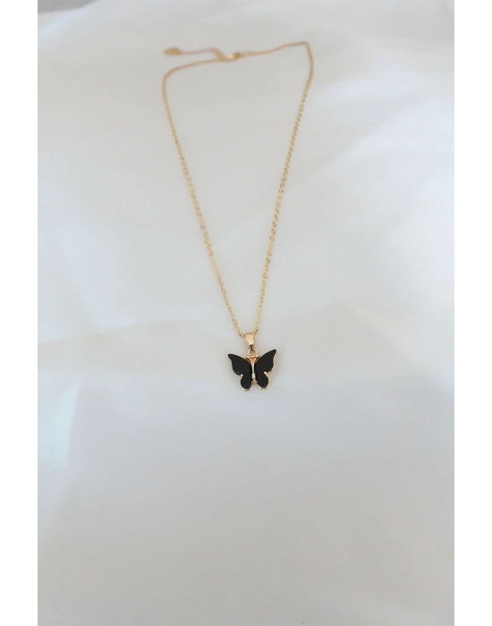 MuI MuI Gold Kaplama Siyah Renkli Sedefli Kelebek Kolye