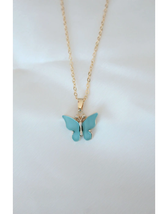 MuI MuI Gold Kaplama Turkuaz Renk Sedefli Kelebek Kolye