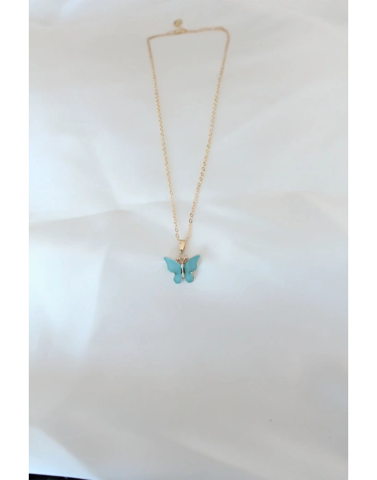 MuI MuI Gold Kaplama Turkuaz Renk Sedefli Kelebek Kolye