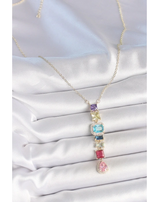 MuI MuI Gold Karışık Renk Zirkon Taşlı Y Pirinç Kolye