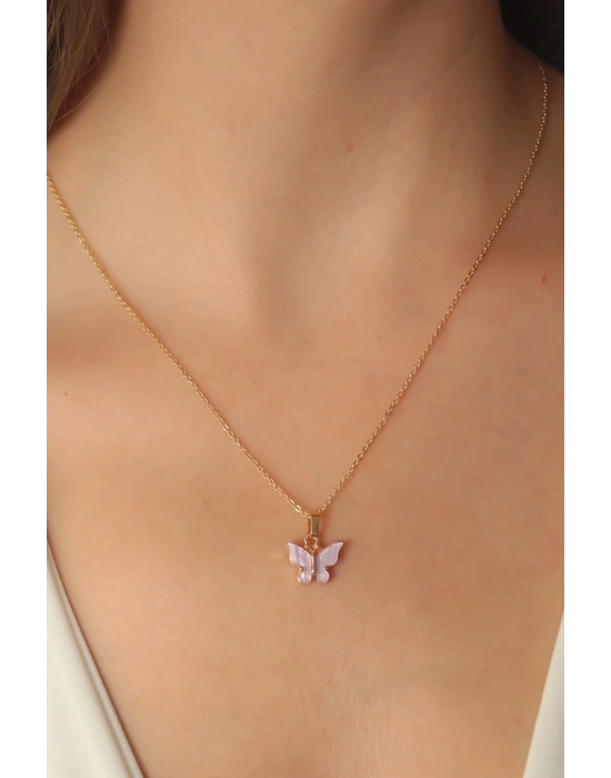 MuI MuI Gold Lila Renk Kelebek Figür Kadın Kolye