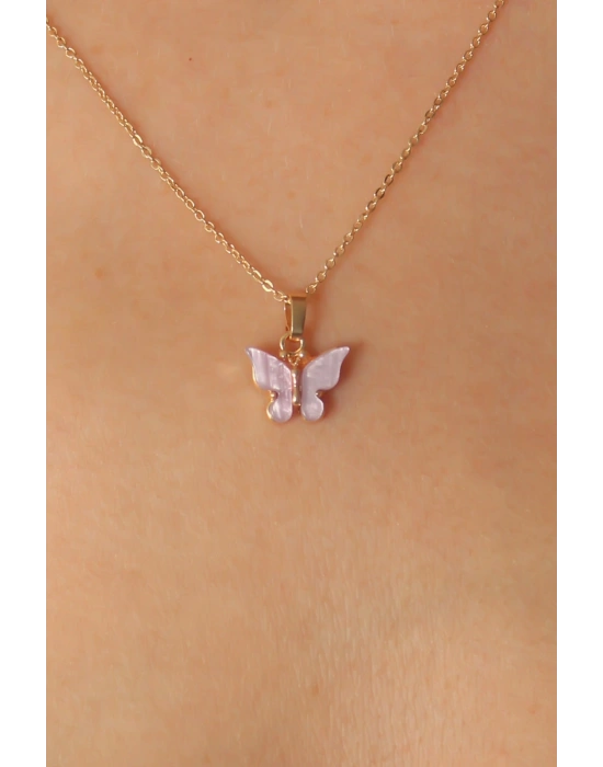 MuI MuI Gold Lila Renk Kelebek Figür Kadın Kolye