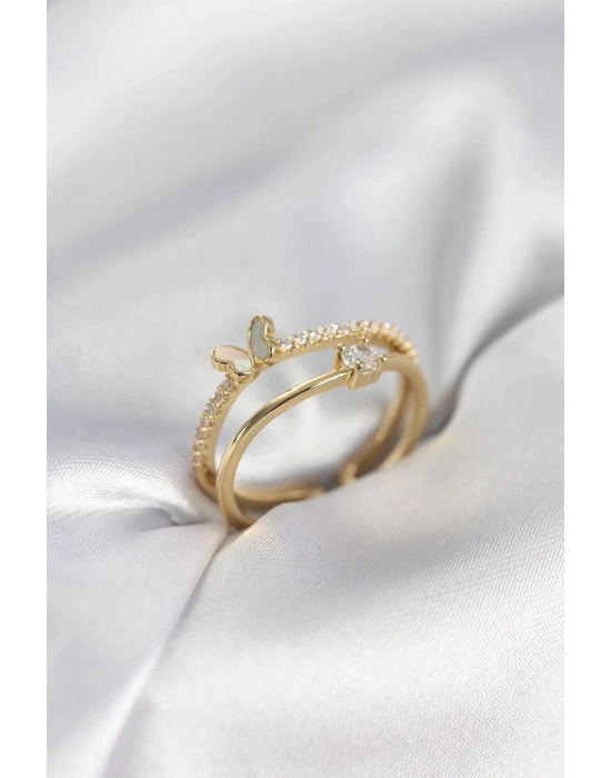 MuI MuI Goldfarbener Schmetterlingsring für Damen mit 2 Zirkonsteinen