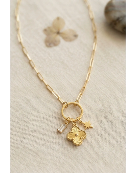 MuI MuI Gold Renk Ataç Zincir Yonca Model Kadın Kolye