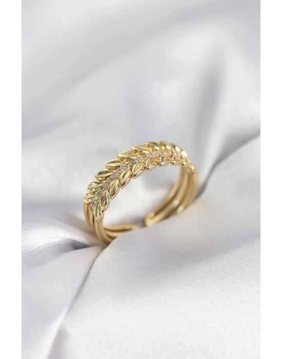 MuI MuI Goldfarbener Weizenähren-Ring mit Zirkonia-Stein für Damen