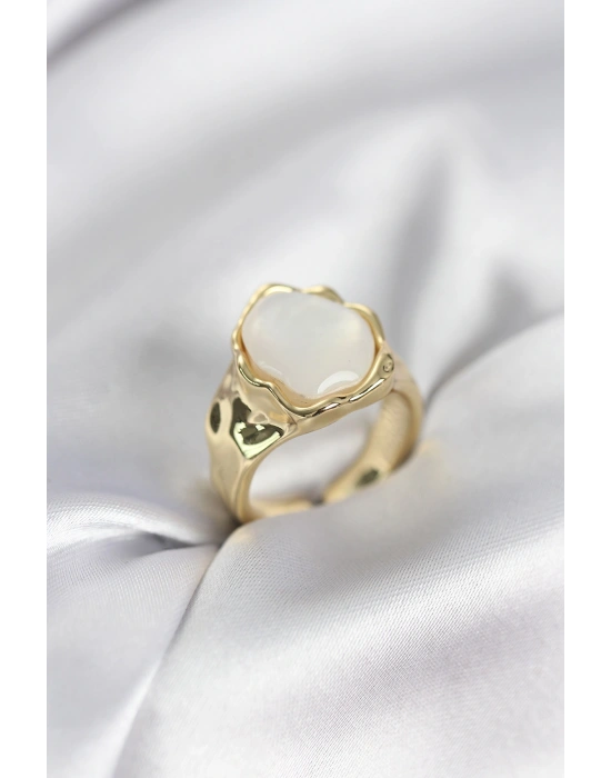 MuI MuI Vintage-Damenring in Goldfarbe mit weißem Stein